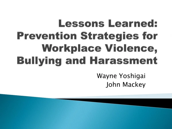 Lessons Learned: Prevention Strategies for Workplace Violence, Bullying and Harassment