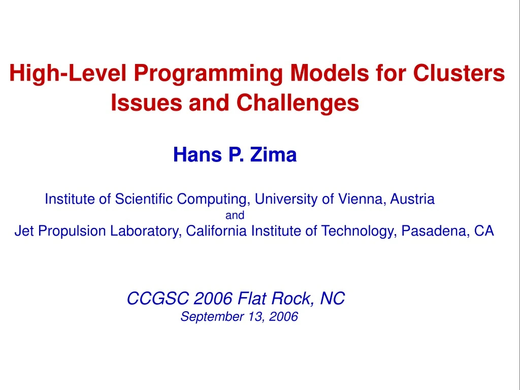 high level programming models for clusters issues