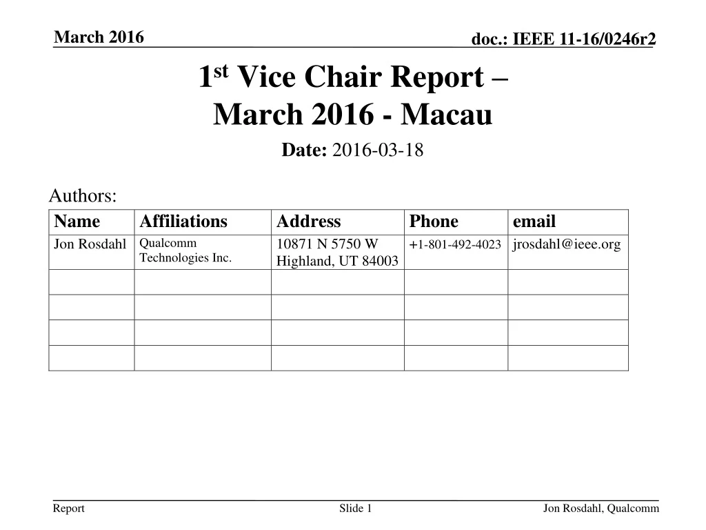1 st vice chair report march 2016 macau