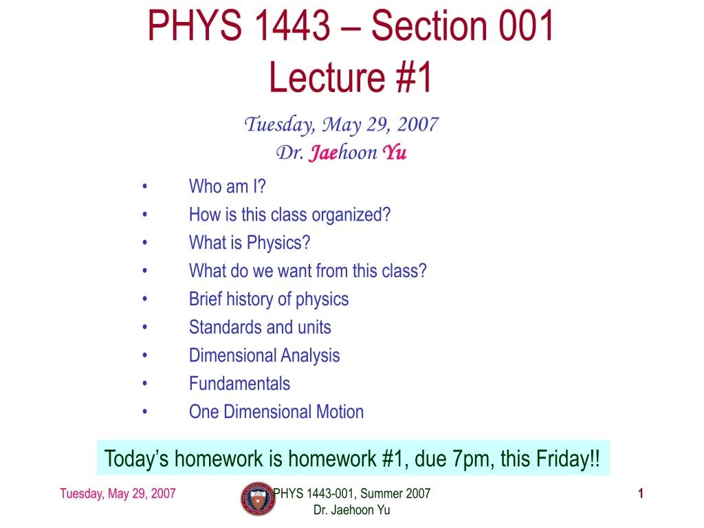 phys 1443 section 001 lecture 1