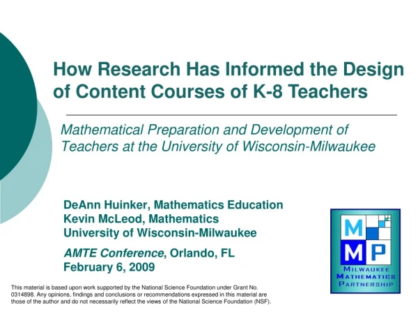 Mathematical Preparation and Development of Teachers at the University of Wisconsin-Milwaukee