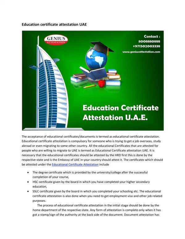 Education Certificate Attestation for UAE