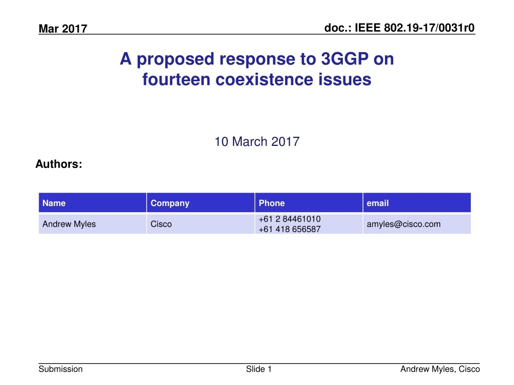 a proposed response to 3ggp on fourteen coexistence issues