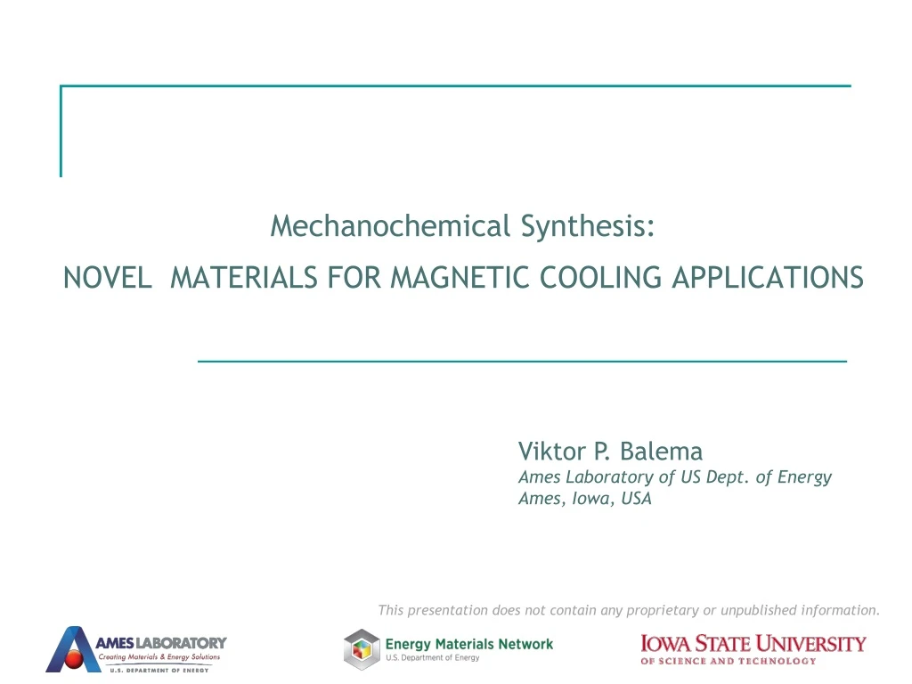 mechanochemical synthesis novel materials for magnetic cooling applications