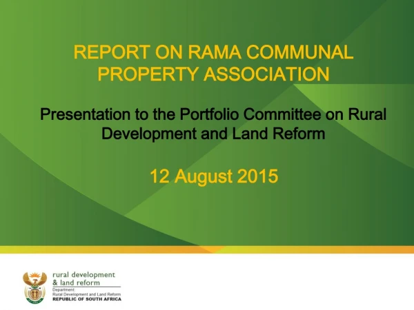 REPORT ON RAMA COMMUNAL PROPERTY ASSOCIATION