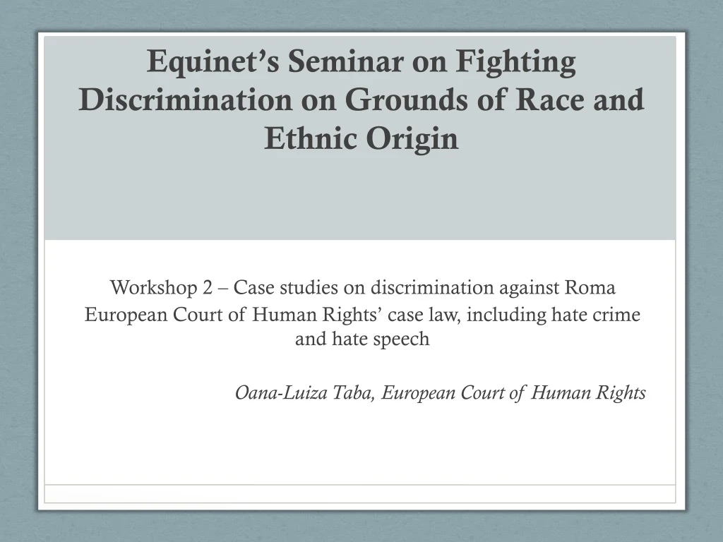 equinet s seminar on fighting discrimination on grounds of race and ethnic origin