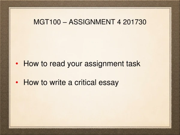 MGT100 – Assignment 4 201730