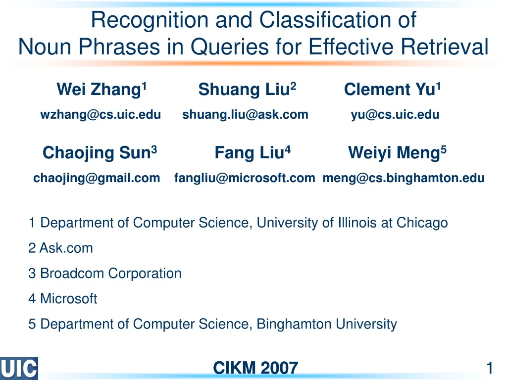 recognition and classification of noun phrases in queries for effective retrieval