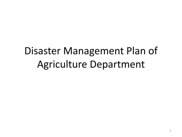 Disaster Management Plan of Agriculture Department