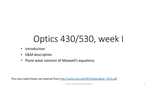 Optics 430/530, week I