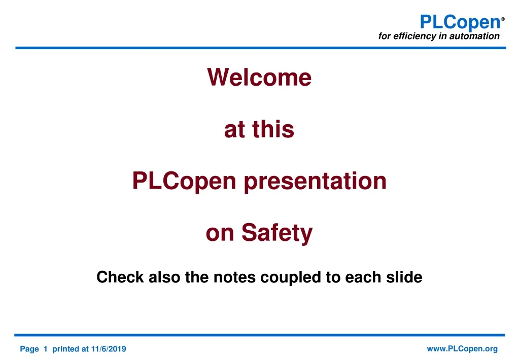 welcome at this plcopen presentation on safety