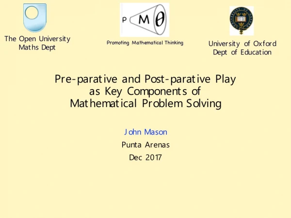 Pre- parative and Post- parative Play as Key Components of Mathematical Problem Solving
