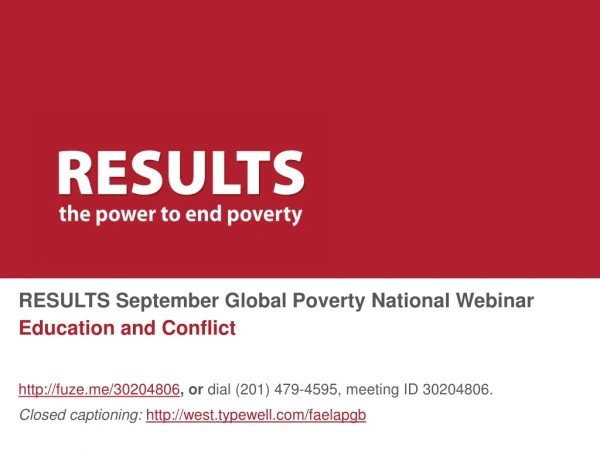 RESULTS September Global Poverty National Webinar Education and Conflict