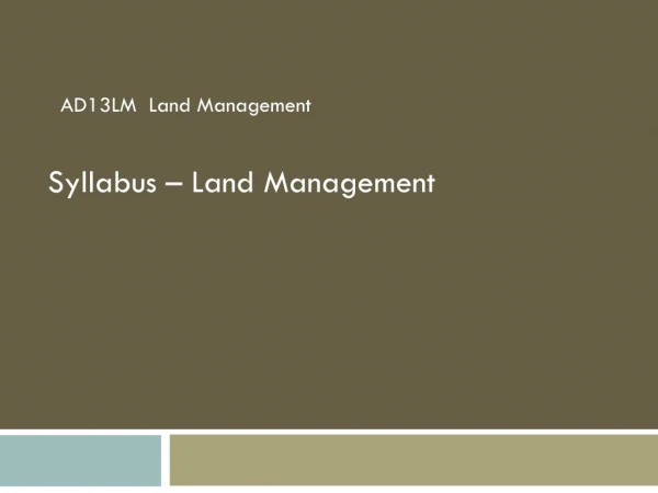 Syllabus – Land Management