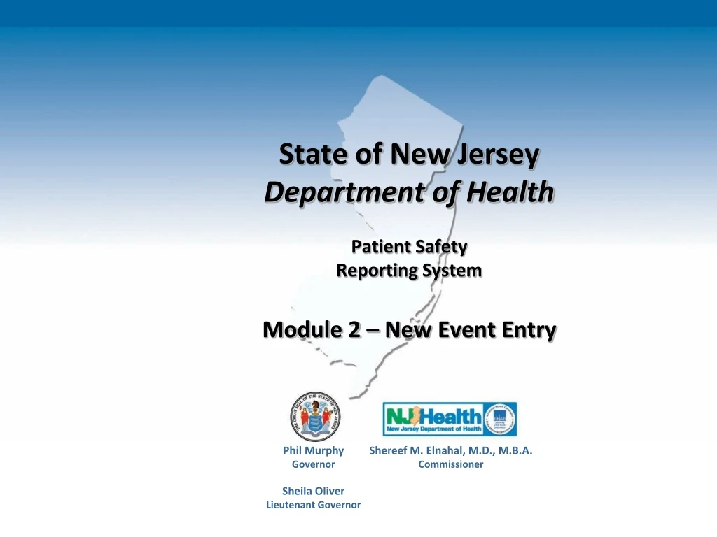 state of new jersey department of health patient safety reporting system module 2 new event entry