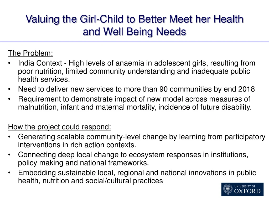valuing the girl child to better meet her health and well being needs