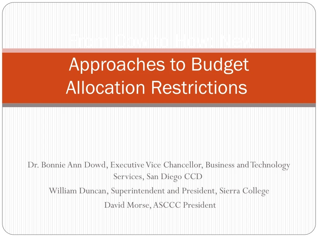 from cow to how new approaches to budget allocation restrictions