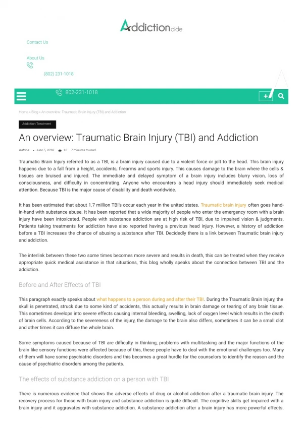 An overview: Traumatic Brain Injury (TBI) and Addiction