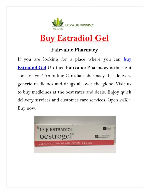 Buy Estradiol Gel with Fairvalue Pharmacy