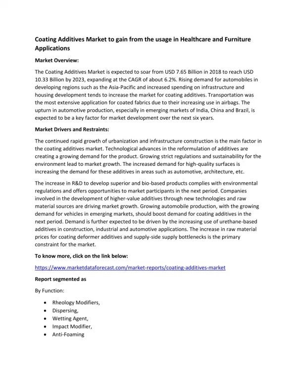 coating additives market to gain from the usage
