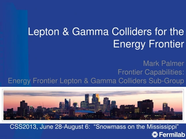 Lepton &amp; Gamma Colliders for the Energy Frontier