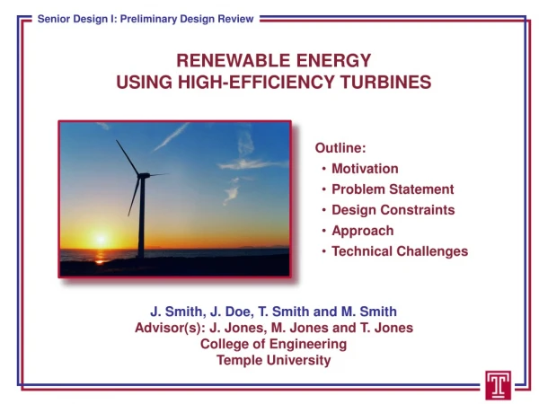 RENEWABLE ENERGY USING HIGH-EFFICIENCY TURBINES