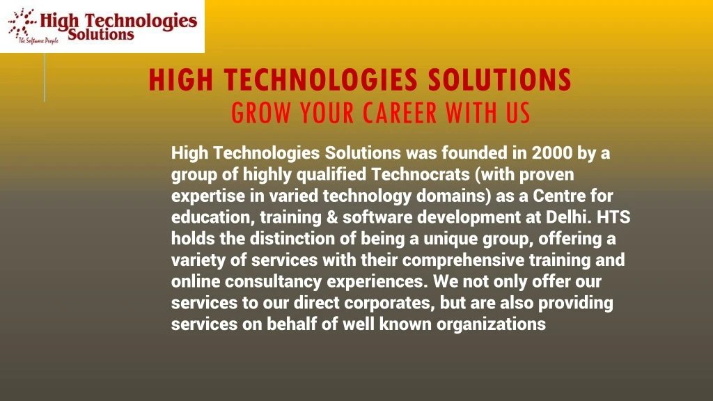 high technologies solutions grow your career with us