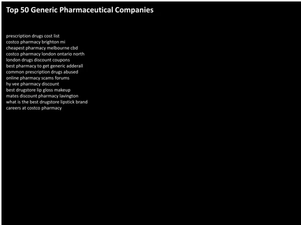 Top 50 Generic Pharmaceutical Companies