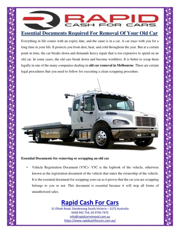 Essential Documents Required For Removal Of Your Old Car