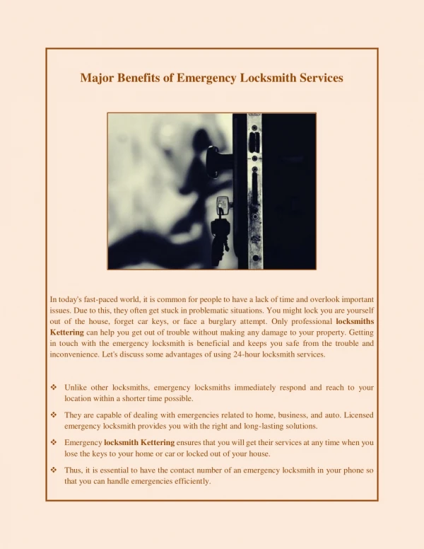 Major Benefits of Emergency Locksmith Services