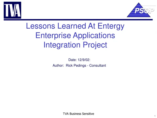 Lessons Learned At Entergy Enterprise Applications Integration Project