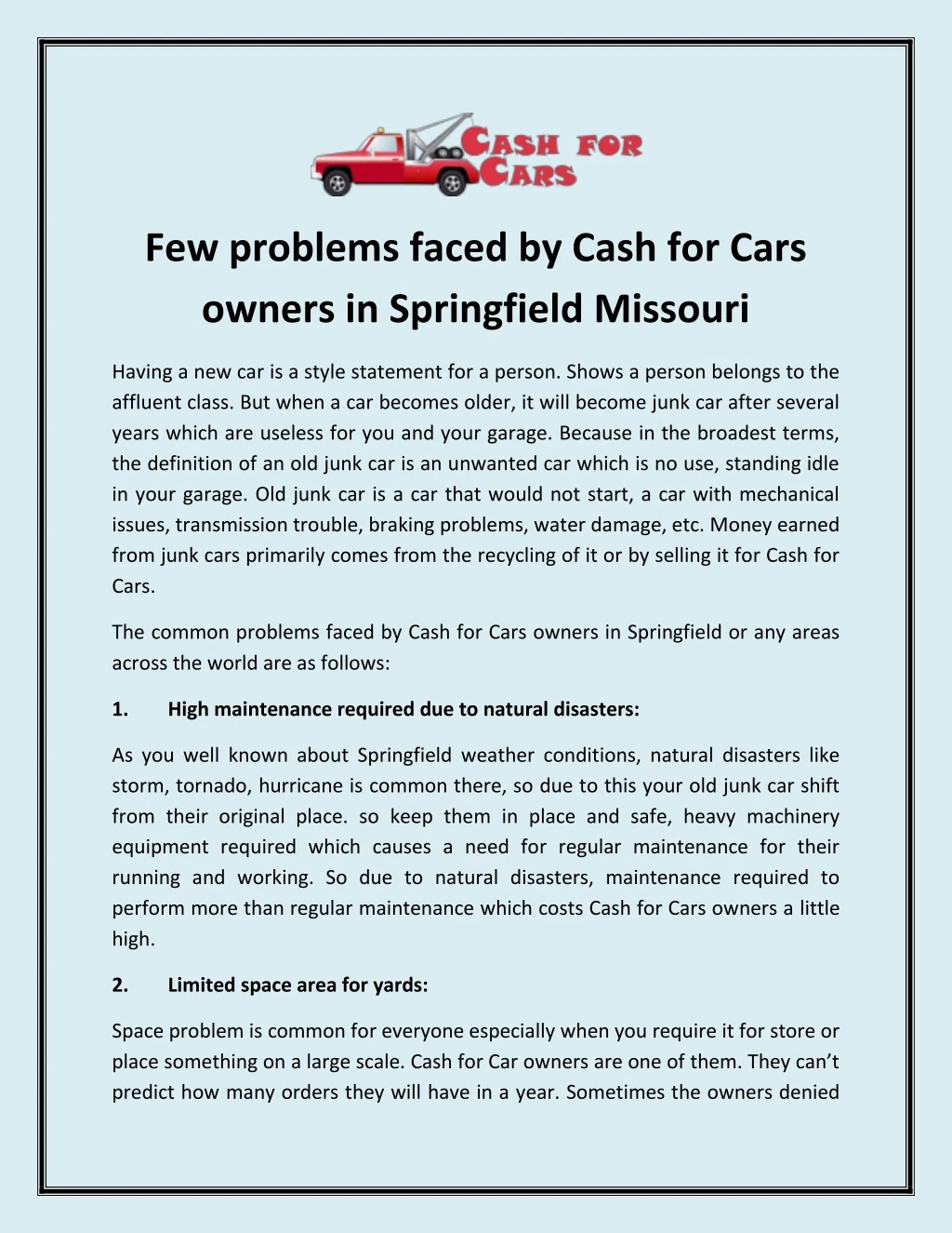 few problems faced by cash for cars owners