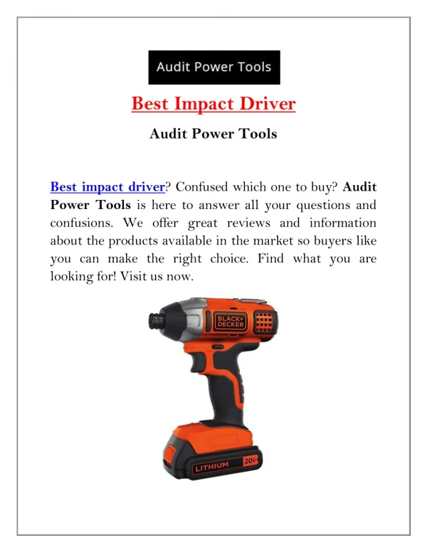 Looking for Best Impact Driver | Audit Power Tools