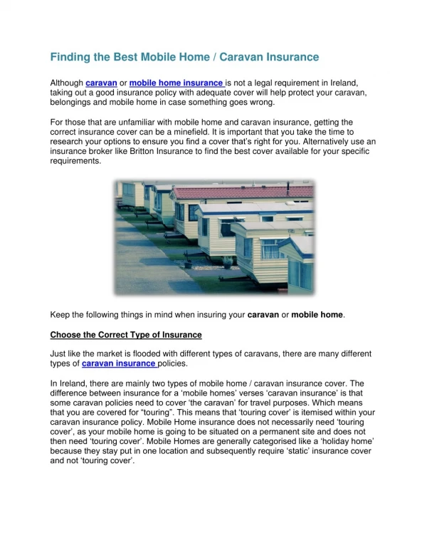 finding the best mobile home caravan insurance