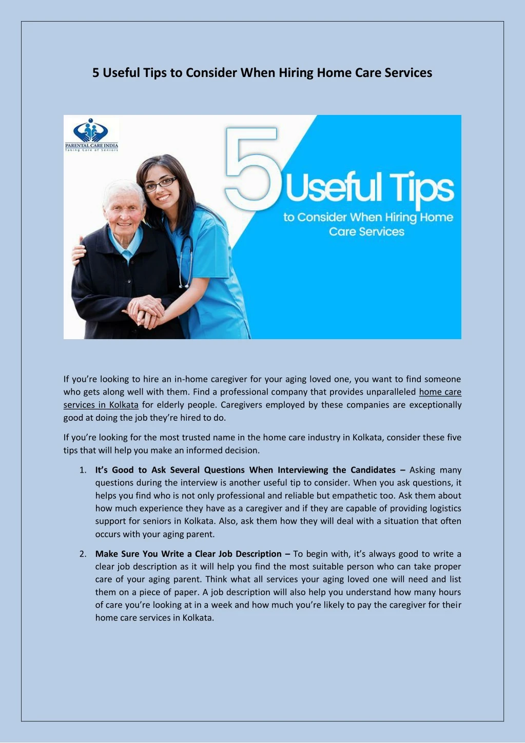 5 useful tips to consider when hiring home care