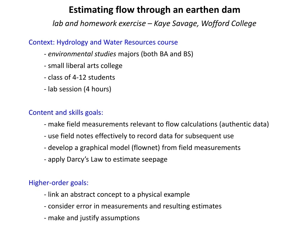 estimating flow through an earthen