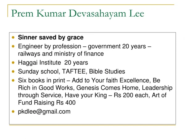 Prem Kumar Devasahayam Lee