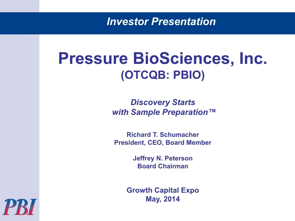pressure biosciences inc otcqb pbio discovery