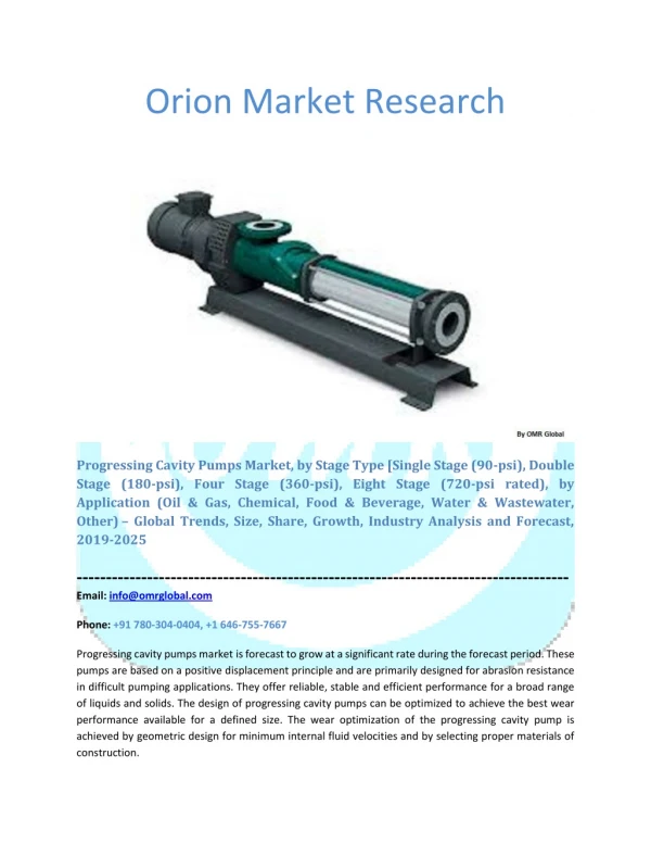 Progressing Cavity Pumps Market: Industry Growth, Size, Share and Forecast 2019-2025