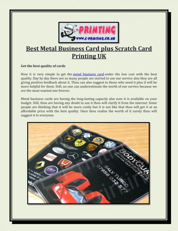 Best Metal Business Card plus Scratch Card Printing UK