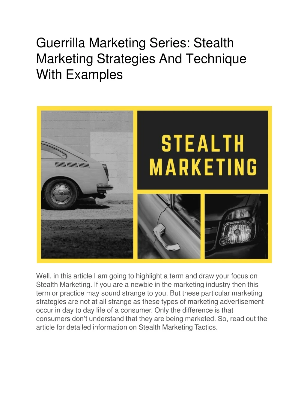 guerrilla marketing series stealth marketing strategies and technique with examples