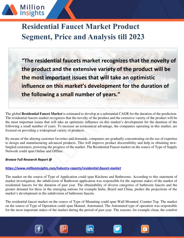 residential faucet market product segment price