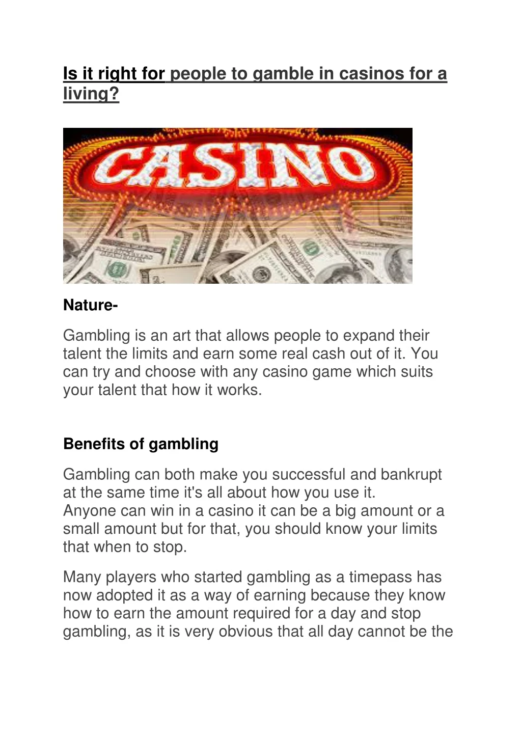 is it right for people to gamble in casinos