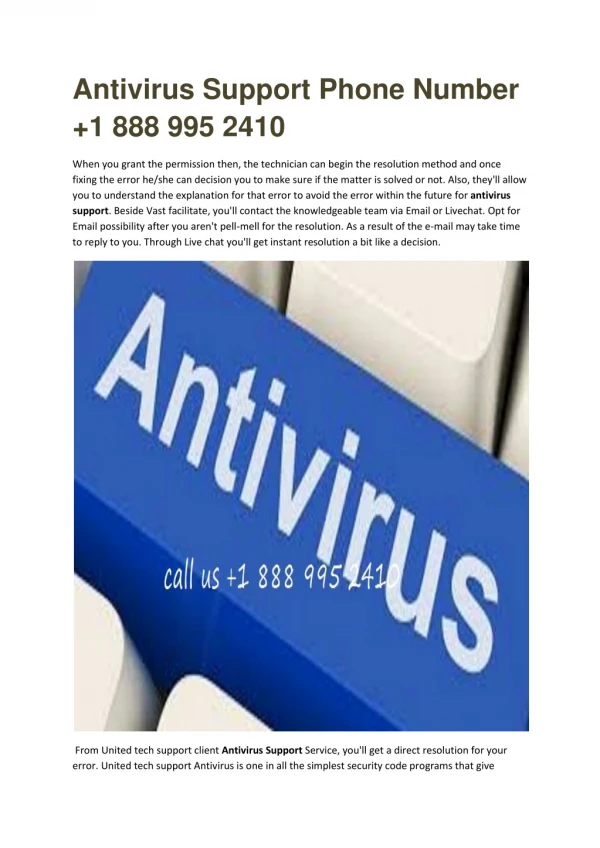 Antivirus Support | Phone Number 1 888 995 2410