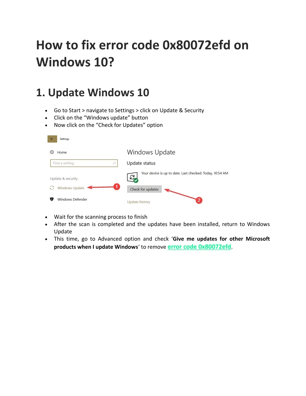 how to fix error code 0x80072efd on windows