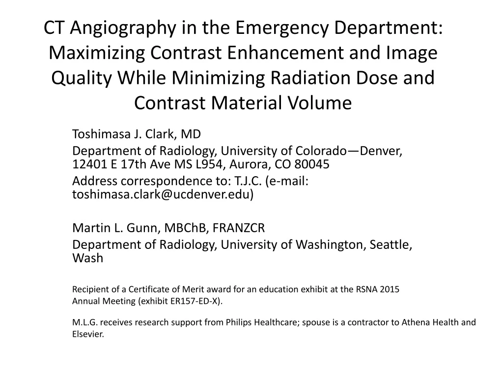 ct angiography in the emergency department
