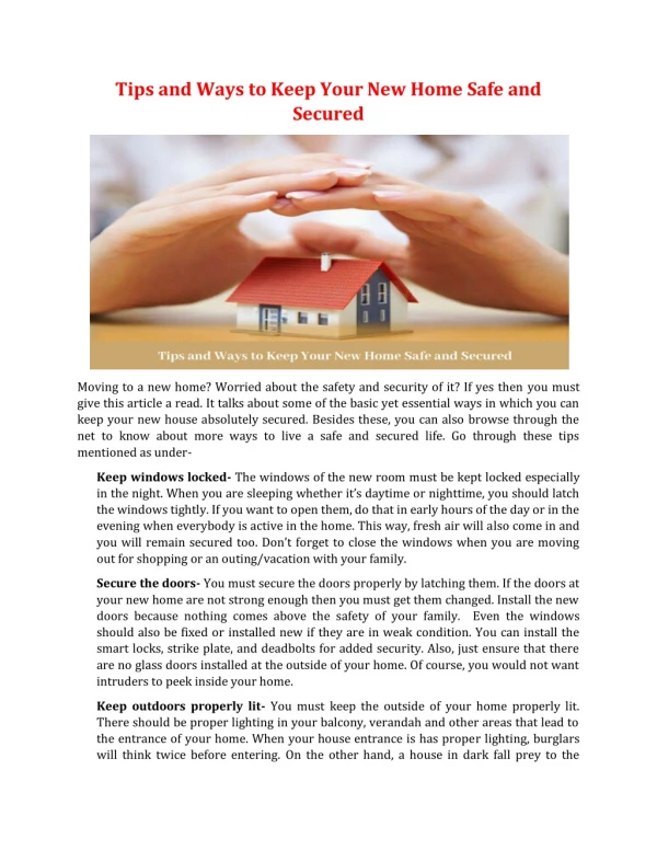 tips and ways to keep your new home safe