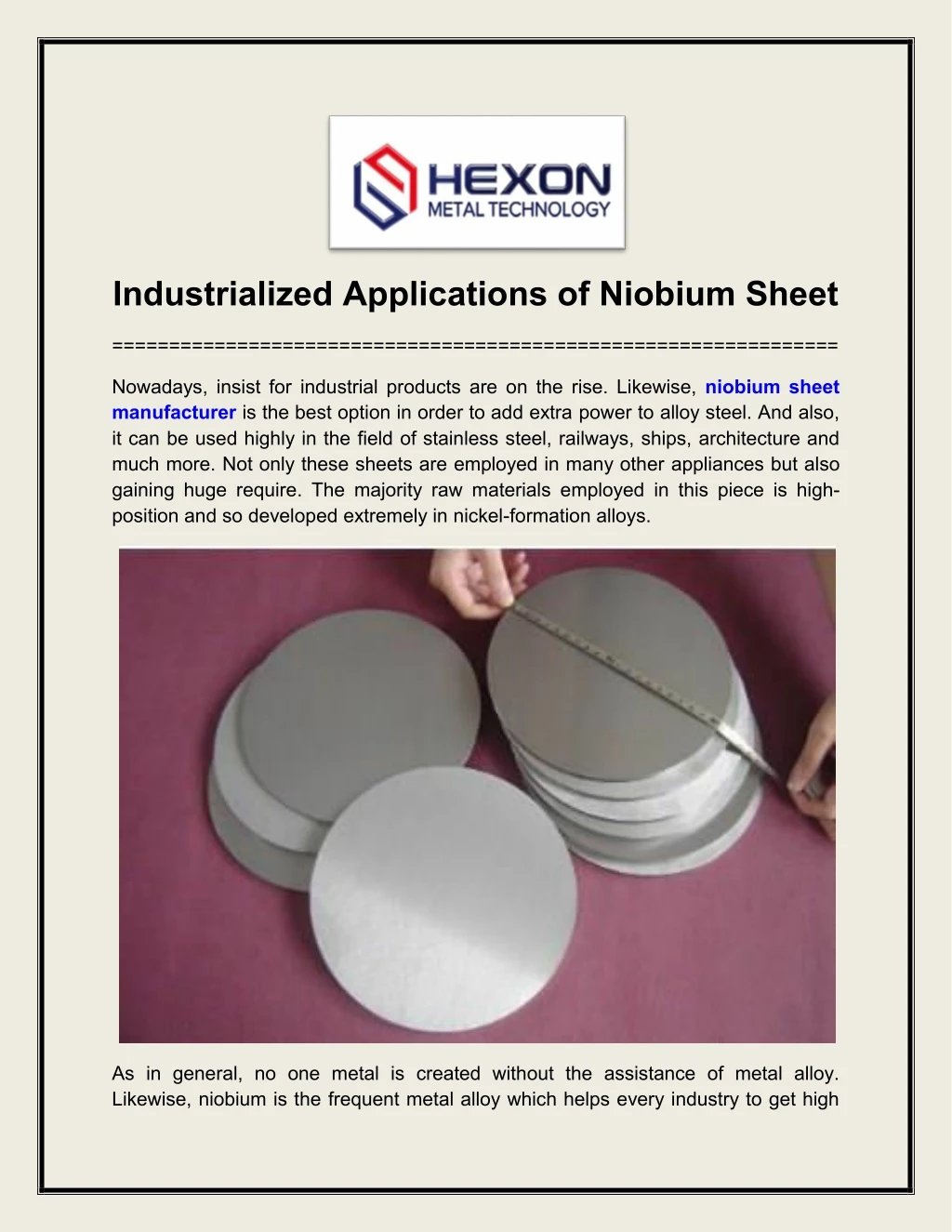 industrialized applications of niobium sheet