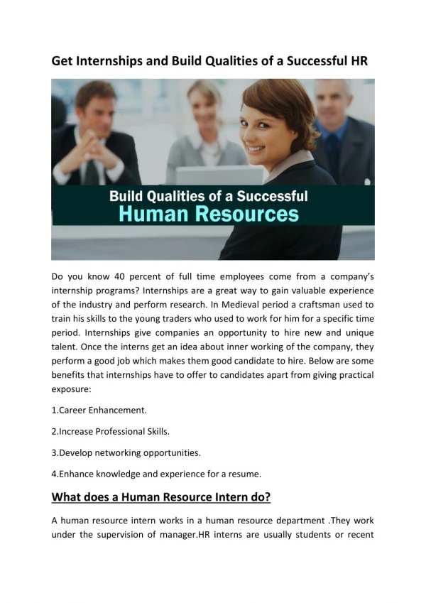 Get Internships and Build Qualities of a Successful HR