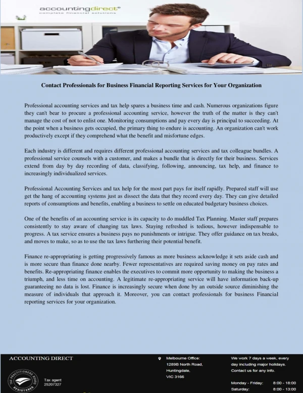 contact professionals for business financial